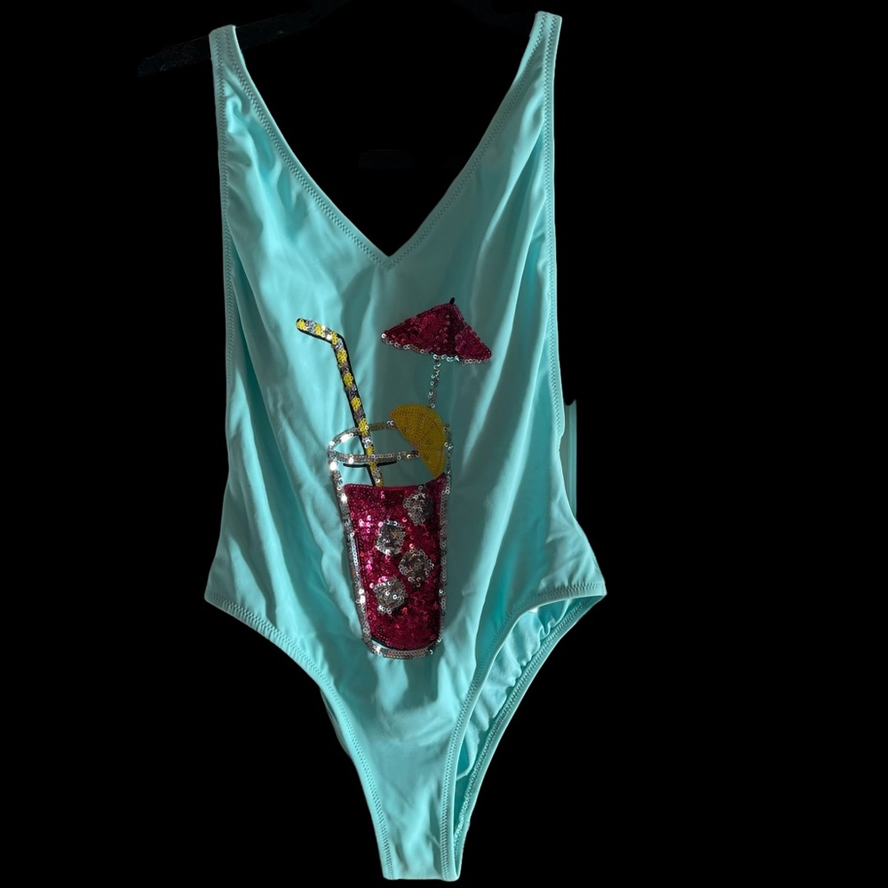 Topshop aqua one piece bathing suit with sequins in size 2